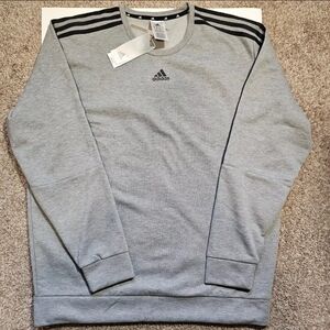 adidas Men’s 3 Stripe Regular Fit Long Sleeve Crew Neck Sweatshirt, Gray X Large